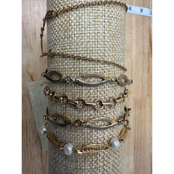 Sarah Coventry Gold-Tone Jewelry 4 Bracelets and 1 Necklace Pearl Vintage - Picture 2 of 6